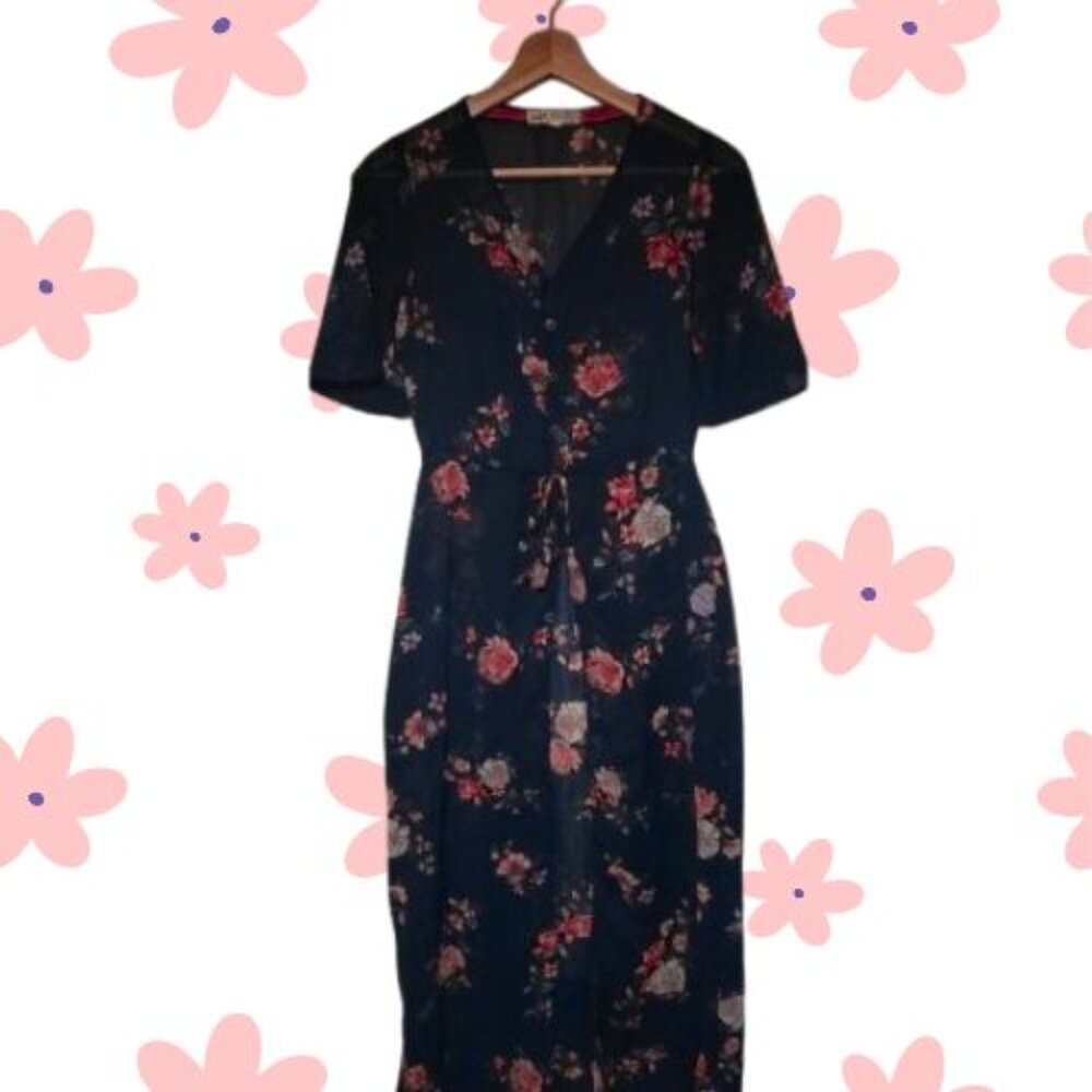 Pink V-Neck Short Sleeve Maxi Sundress